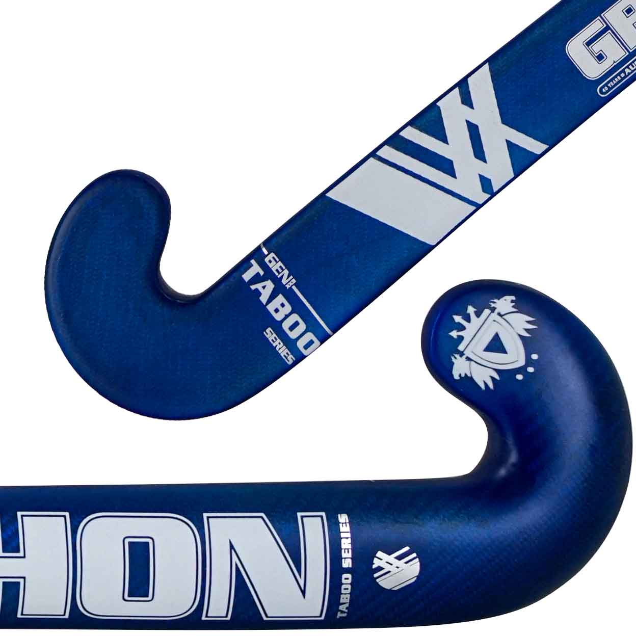 Close up of the Gryphon Taboo Blue Steel Pro Composite Field Hockey Stick