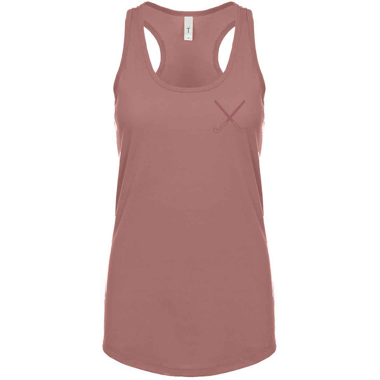 front of the pink Field Hockey Racerback Tank